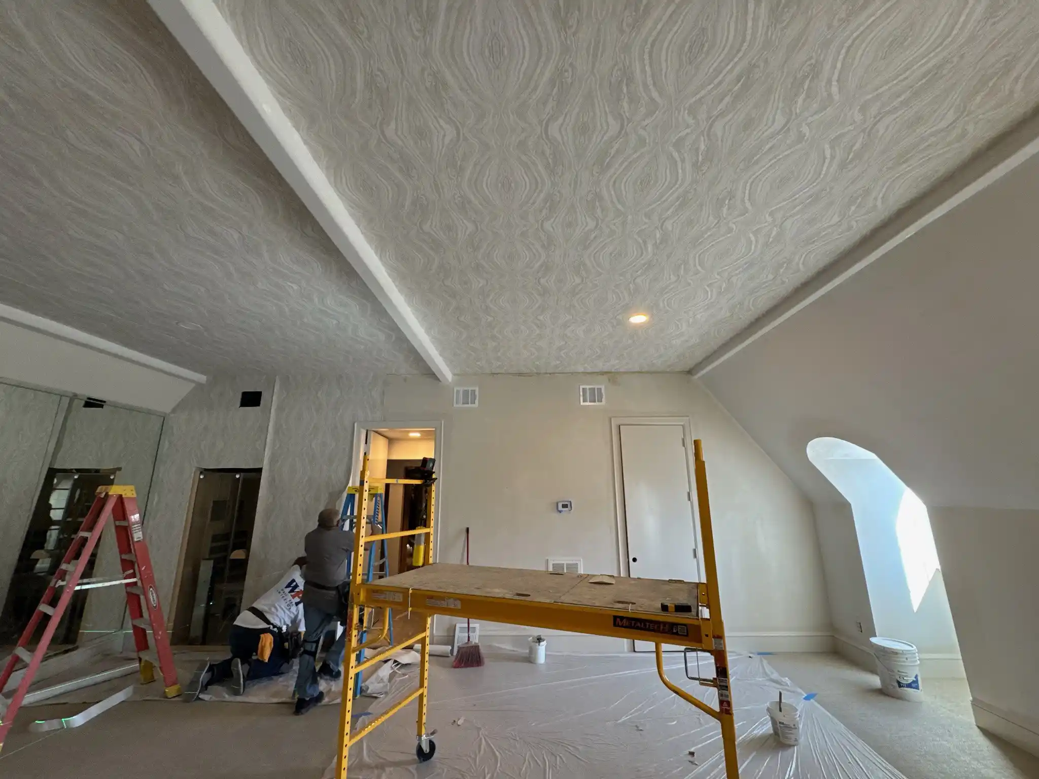 Historic home wallpaper installation Oakland plaster walls
